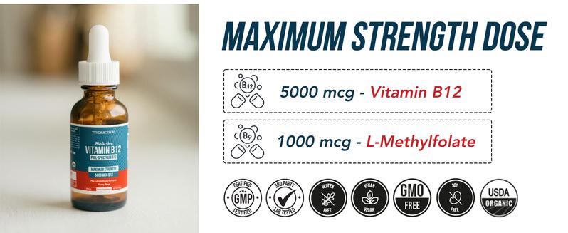 BioActive B12 Liquid: Vitamin B12 Plus L-Methylfolate Healthcare Fitness Supplement Edible