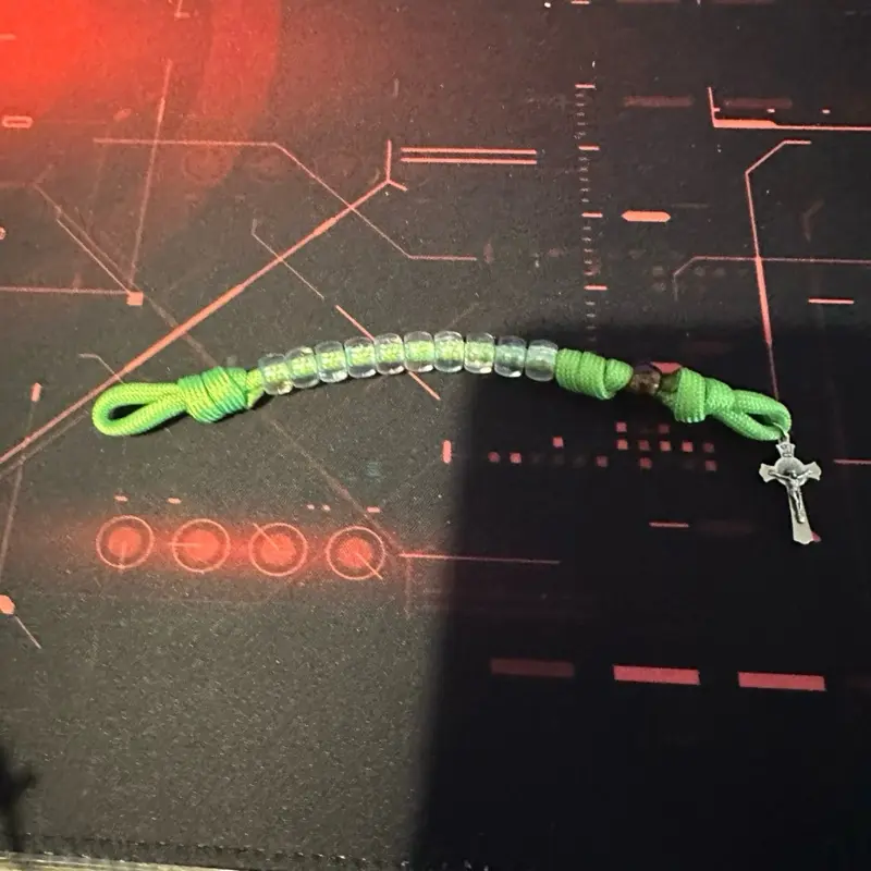 Paracord single decade pocket rosary blessed neon green and clear