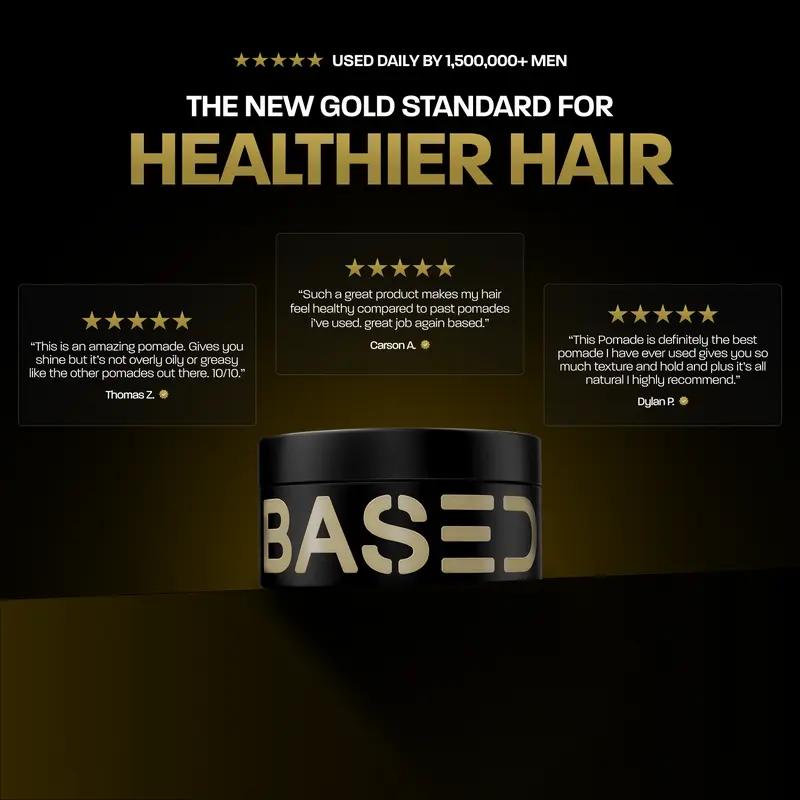 BASED Pomade | Medium Hold & Medium Shine Finish | Simple Effective Styling for All Hairstyles | Natural Vibe | Resists Humidity | Gentle on Hair | All-Hairstyle Versatility
