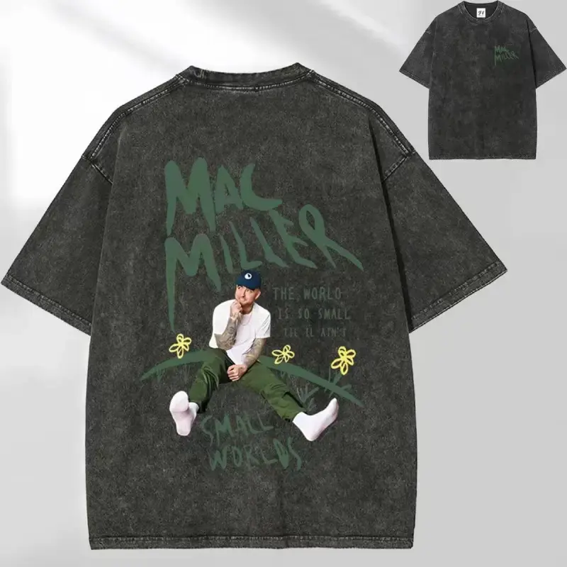 [TD]100% cotton Vintage Washed Cotton Mac Miller "Small Worlds" T-Shirt Hip-Hop Graphic Tee Unisex Retro Music Fan T-Shirt Comfort Casual Everyday Top Gift Idea funny meme shirt,casual style graphic,oversized tshirts,casual summer tee,couple gift