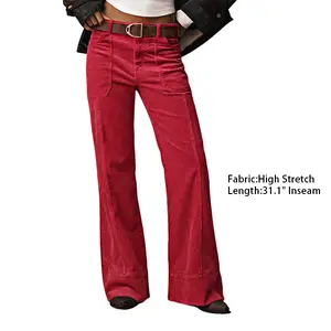 Flamingals Solid Patch Pocket Seam Front High Rise Straight Leg Pants Womenswear