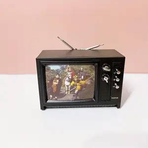 Retro Miniature TV Set with Antenna - Black Plastic, Detailed Controls, Collectible Micro Furniture for Dollhouse Living Room Scene, Suitable for Adults and Teens 14+, Vintage, Props, Perfect for Room Decor