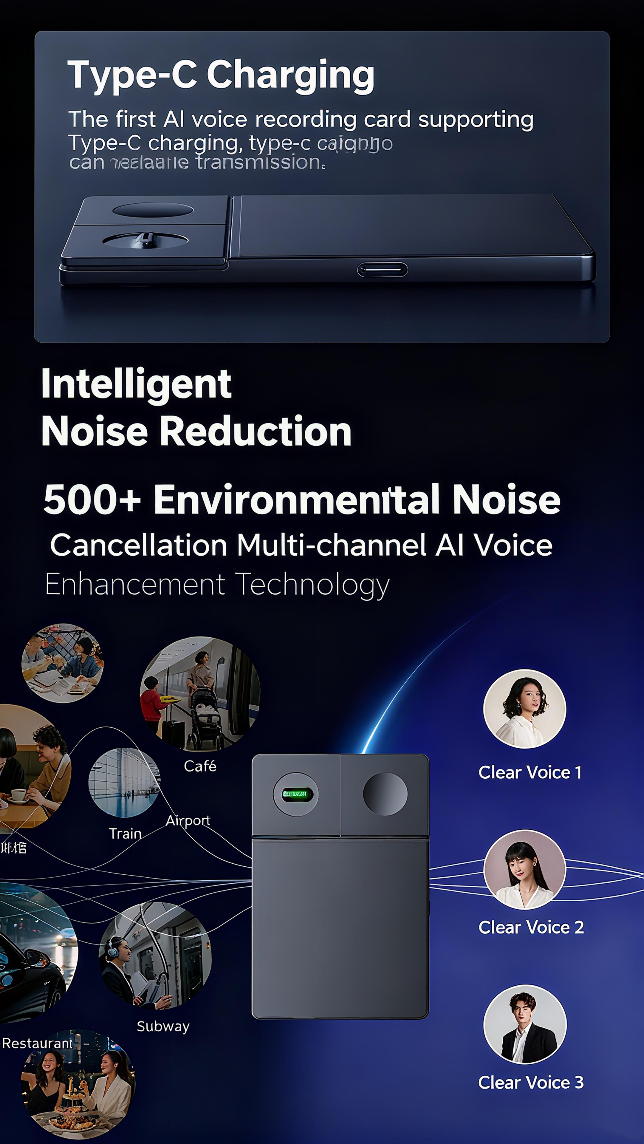 AI Noise-Reduction Voice Recorder 64GB with App, Real-Time Transcription & 112-Language Support for Interviews, Lectures & Calls (Black)