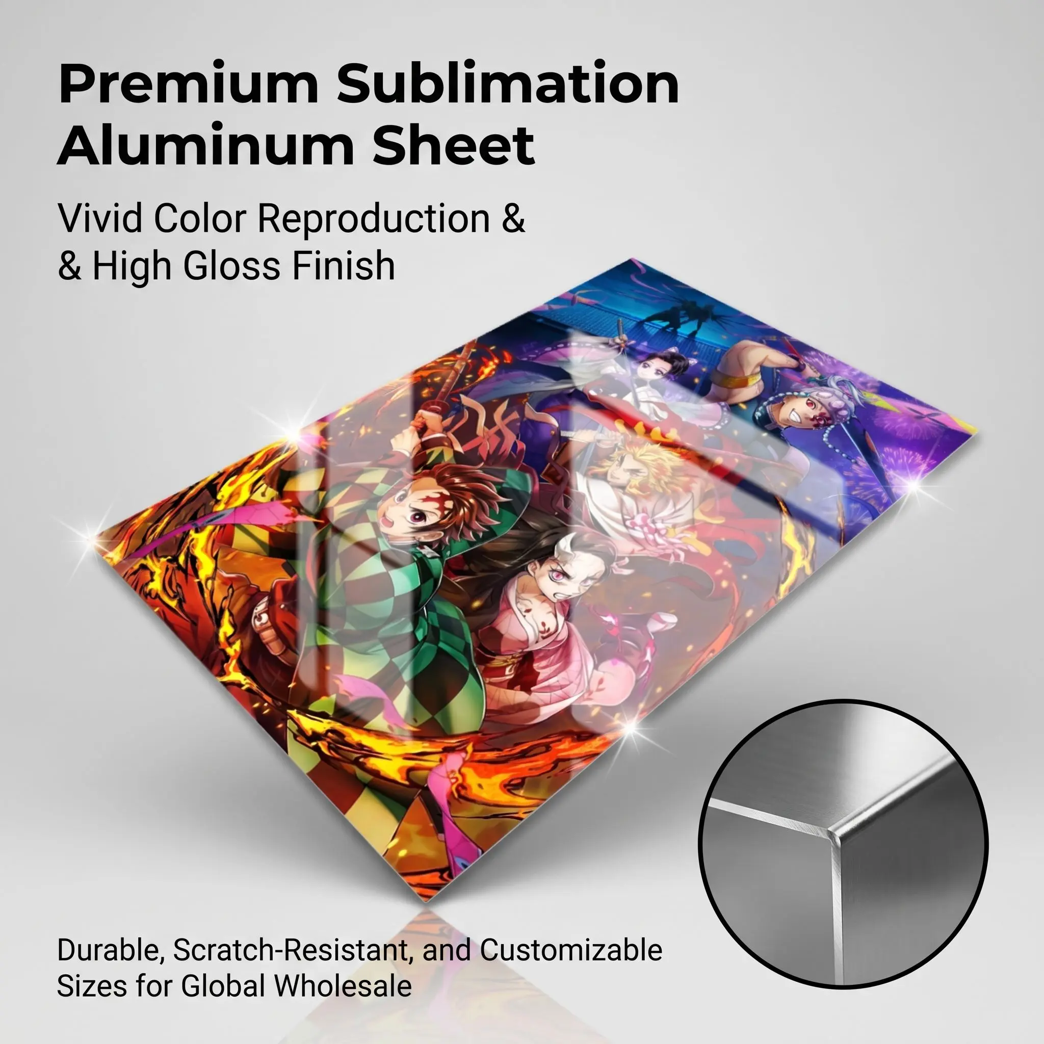 Anime Aluminum Sublimation Sheets - Premium Aircraft-Grade Waterproof Scratch-Resistant Dye-Sublimation Prints with High Gloss Finish