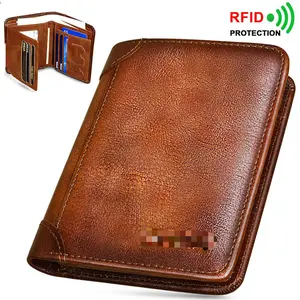Genuine Leather Rfid Wallets for Men Vintage Short Multi Function ID Credit Card Holder Money Bag Ideal Gift