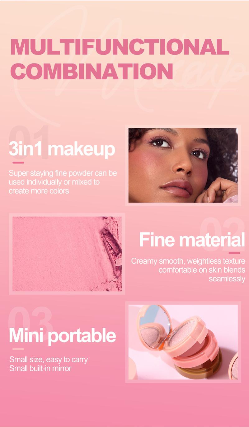 Matte Highlighter and Contour Palette with Three Blendable Shades, Long Wear Lightweight Powder for Natural Definition, Layered Setting Makeup for Everyday Wear, Travel, Photo Ready Looks