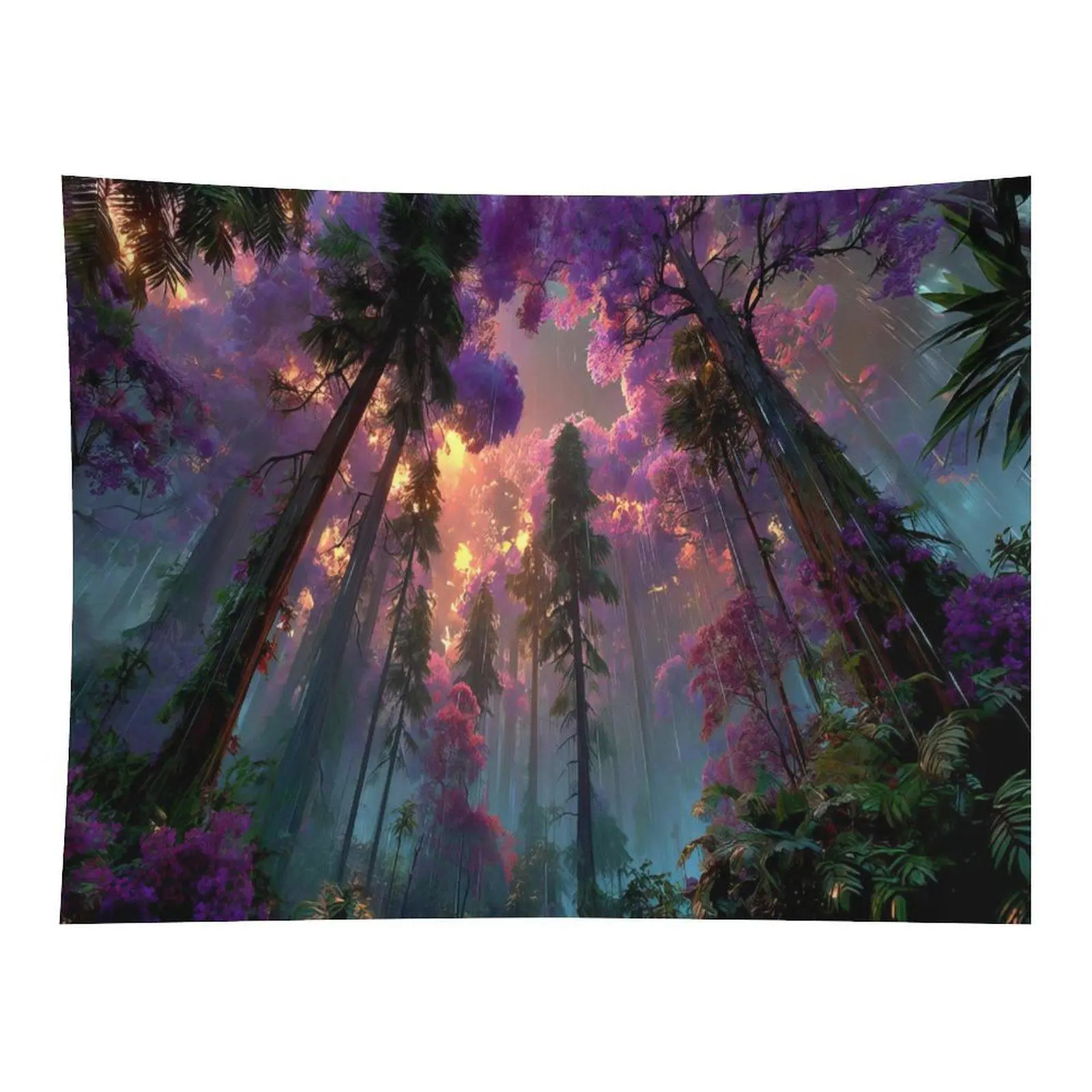 Magical Purple Rainforest Giant Trees Wall Tapestry Fantasy Jungle Sunset Scenery Nature Art Wall Hanging for Room Decoration