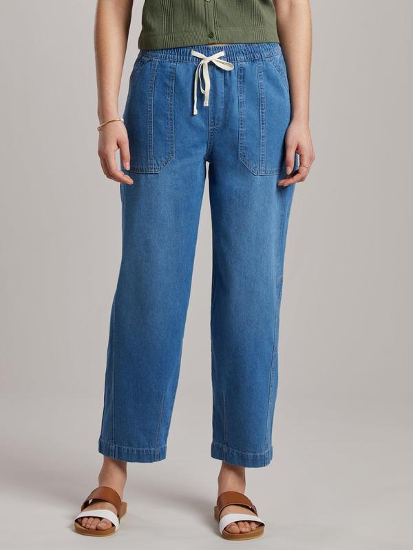 UNIONBAY Men's Bryce Drapey Denim Jeans - Menswear Plain Tie-Accent, Small, Lightweight Casual Elastic-Bottom Pants