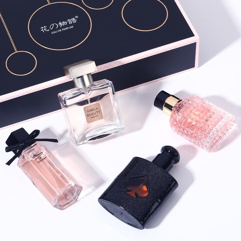 Women’s eau de toilette featuring four distinct fragrance notes: Pink Stream, Floral, Scarlet Ocean, and Black Trace. Suitable for everyday wear and a variety of occasions.