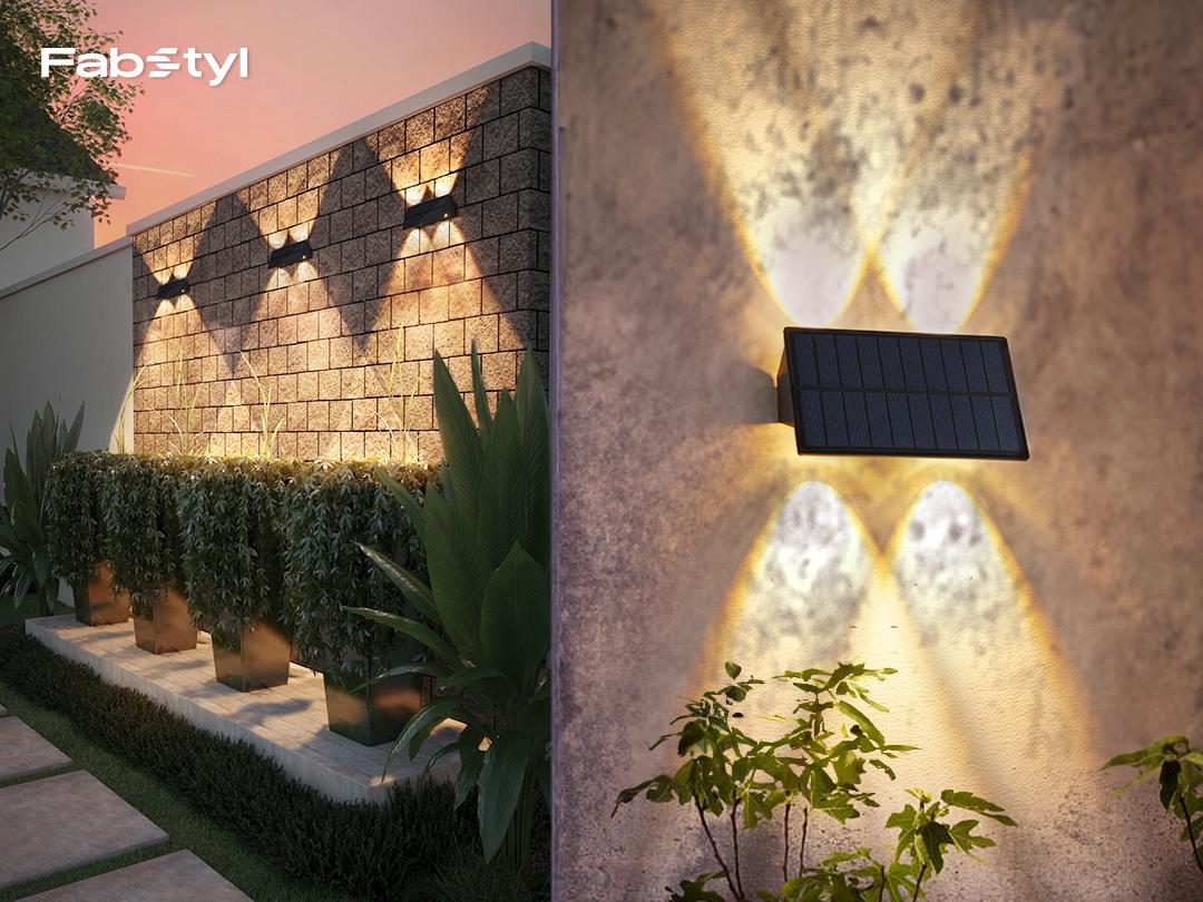 FabStyl Solar Up & Down Wall Fence RGB LED Lights, Solar Mood Decorative Lights, 5 Lighting Modes, Waterproof for Outdoor Use, Suitable for Wall, Fence, Yard, Pool, Railing, Patio, Porch, Garden. Perfect for holiday decorations