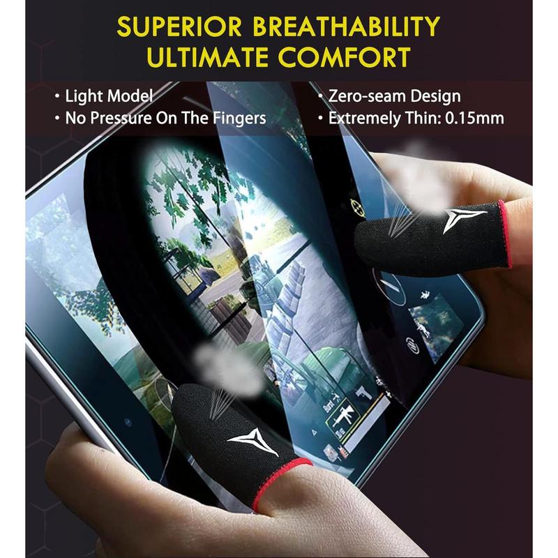 10 PCS Mobile Phone Gaming Finger Sleeves,  Finger Sleeves Fit All Touchscreen Devices, 0.15mm Superconducting Nanofibers, Smooth Feel, Anti-Sweat, Extremely Thin, Red Edge