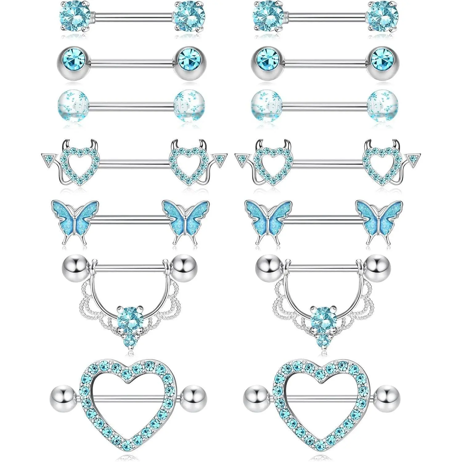 Fansilver 14G Nipple Rings for Women Surgical Steel Nipple Piercing CZ Heart Butterfly Barbell  Cute Nipple Body Piercing Jewelry for Sensitive Skin Summervibes