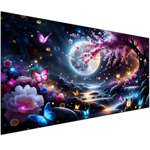 Large Size Fantasy Landscape Moon Flowers Waterfall River Diamond Painting Kits for Adults, DIY 5D Diamond Art Kits Full Drill Diamond Dots Paintings with Diamonds Gem Art and Crafts Home Decor 32x16inch