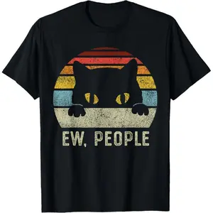 Ew People Retro Cat Funny Vintage Anti Social Introvert T-Shirt
