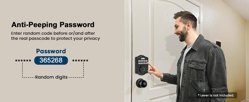 52hz AI Smart Fingerprint Door Lock with Code, Voice Guide, Password lock, Auto Lock, Easy to Install, Black Security-A3