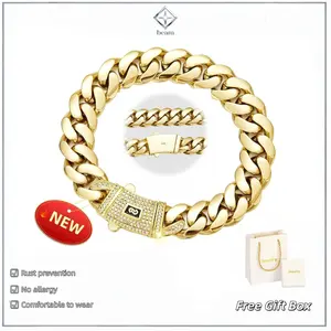 【New upgraded】14K gold-plated Cuban bracelet. The new electroplating process and classic white gemstone setting design are stunning.. Miami Cuban bracelet combines tradition and fashion. The best gift for him/her. 6mm~14mm 7.5/8.5 inches are available.