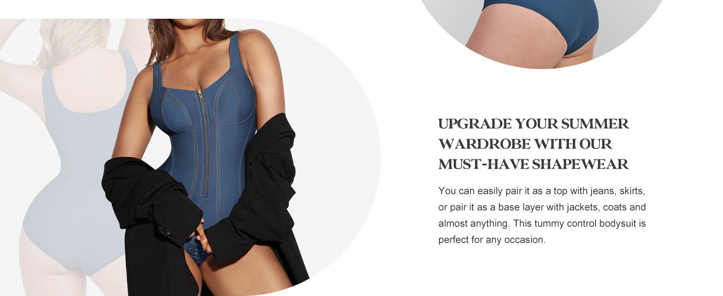 Popilush The Shapewear Bodysuit Denim Bodysuits Womenswear Tops Comfort Sleeveless Underwear-live Shaper With Zipper Seamless Minimizer