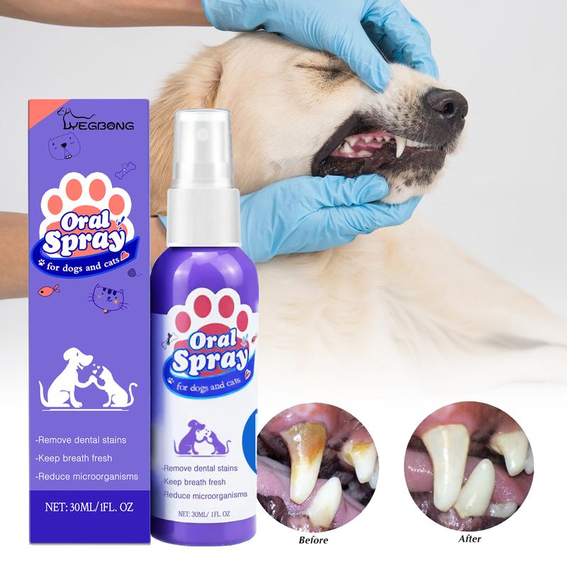 Cat and Dog Teeth Cleaning Spray - Removes Stains and Freshens Breath for Pet Oral Carelitter pellets, spray, litter tray, litter box, removal brush kit