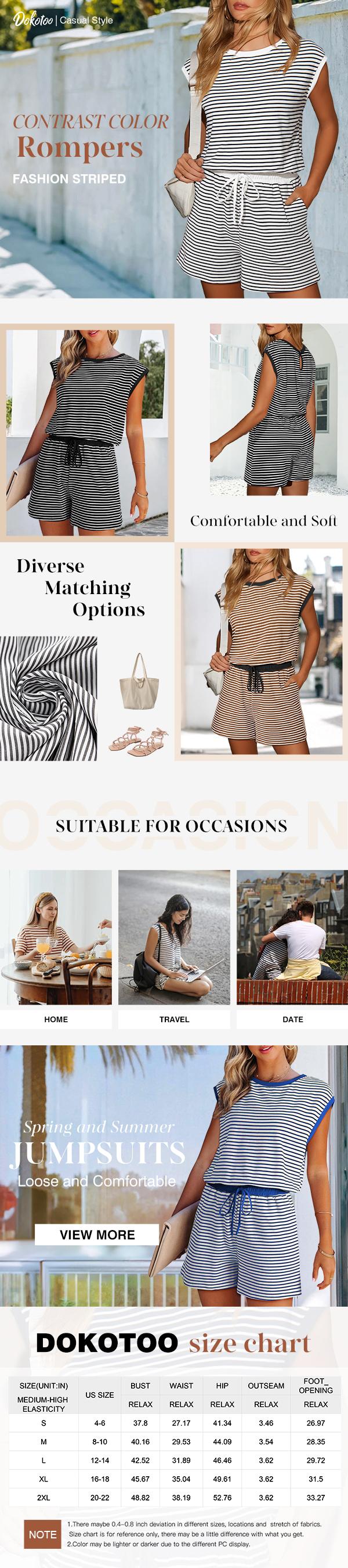 Dokotoo Women's Rompers for Summer Outfits One Piece Jumpsuits Casual Cap Sleeve Crewneck Loose Brown Striped Shorts Overalls 2026 Fashion Summer Clothes - Womenswear Dokotoo Women's Rompers for Summer Outfits One Piece Jumpsuits Casual Cap Sleeve Crewneck Loose Brown Striped Shorts Overalls 2026 Fashion Summer Clothes - Womenswear