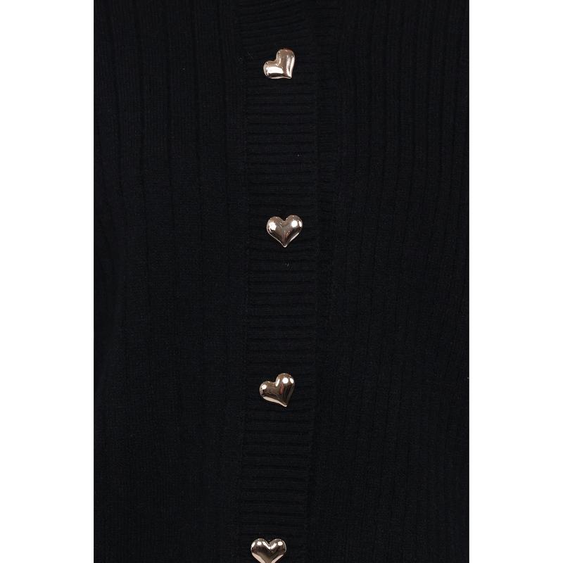 Loulani Heart Button Cardigan - Black