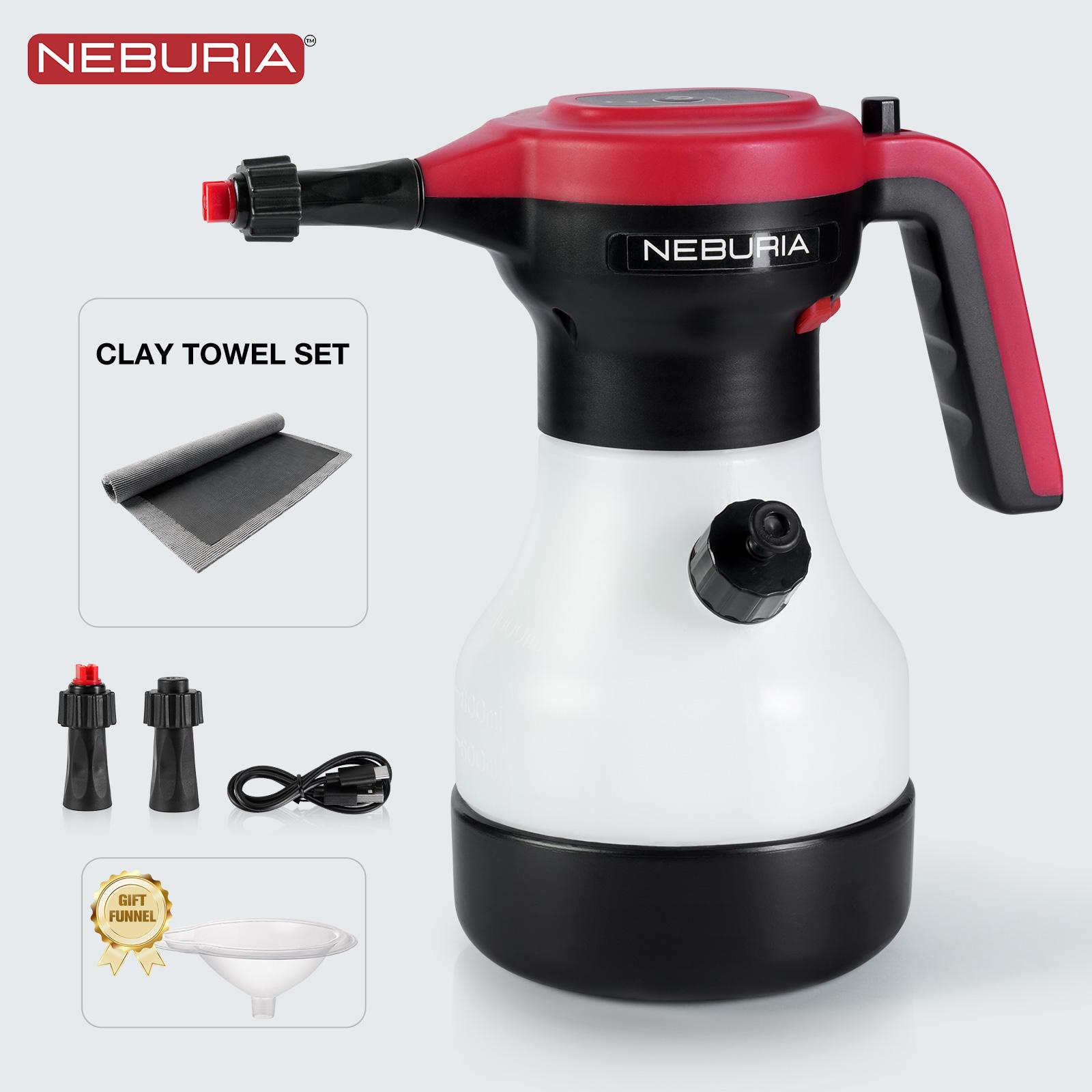 NEBURIA Electric Foam Sprayer Clay Towel Kit,Rechargeable High Pressure Foam Cannon with Volcanic Clay Cloth,Scratch-Free Paint Decontamination,Smart Pressure Control,Cordless Auto Detailing Cleaner for Car Exterior