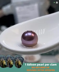 【Tom】Blueberry Edison Pearl 1 pink/purple color Freshwater Pearl Newbie-recommanded｜Live Opening 1 Edison pearl per clam Non-Refundable NO RETURNS OR REFUNDS AFTER