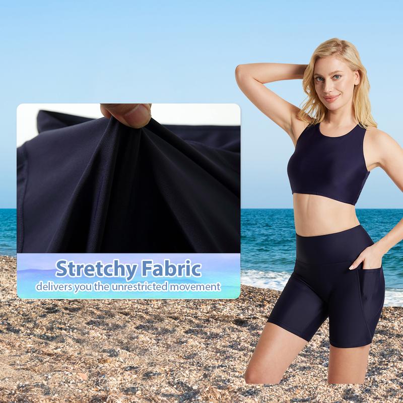 baleaf Women's 6" High Waisted Swim Board Shorts UPF 50+ Tummy Control & Side Pockets - Modest Beachwear Perfect for Surfing & Aqua Aerobics Swimwear Water Sports