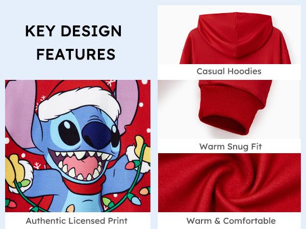 PatPat Disney Mickey & Stitch Family Matching  Hoodies Snow Pattern Long Sleeve Pullover Sweatshirts for Holiday Season Easter