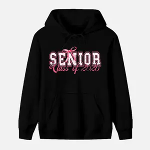 Senior Class of 2026 Sweatshirt - Cute Pink Bow Graduation Pullover - Cozy Unisex Senior Year Gift for High School & College Students - Cotton for Black Colors - Soft & Comfy Shirts - Tshirt-Hoodie