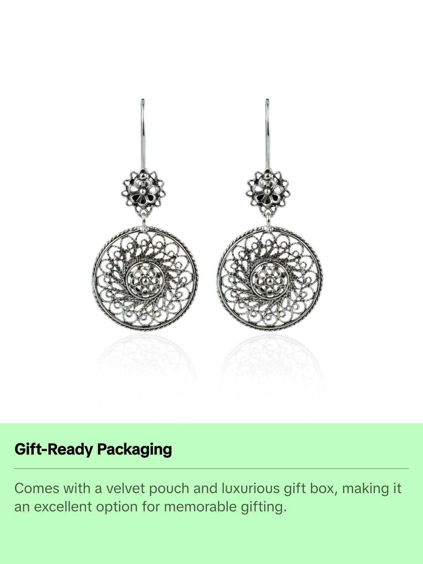 Filigree Art Spiral Flower Figured Women Sterling Silver Dangle Drop Earrings
