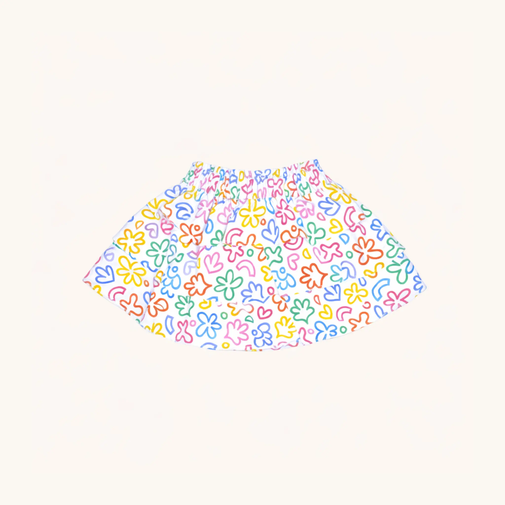Ruffle Skirt in Rainbow Doodle