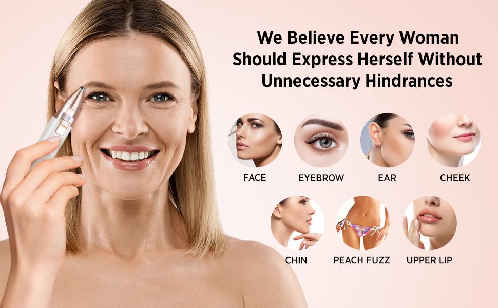 2-in-1 Rechargeable Facial & Eyebrow Hair Remover for Women – Painless Electric Face Shaver for Eyebrows, Lips, and Peach Fuzz with LED Light