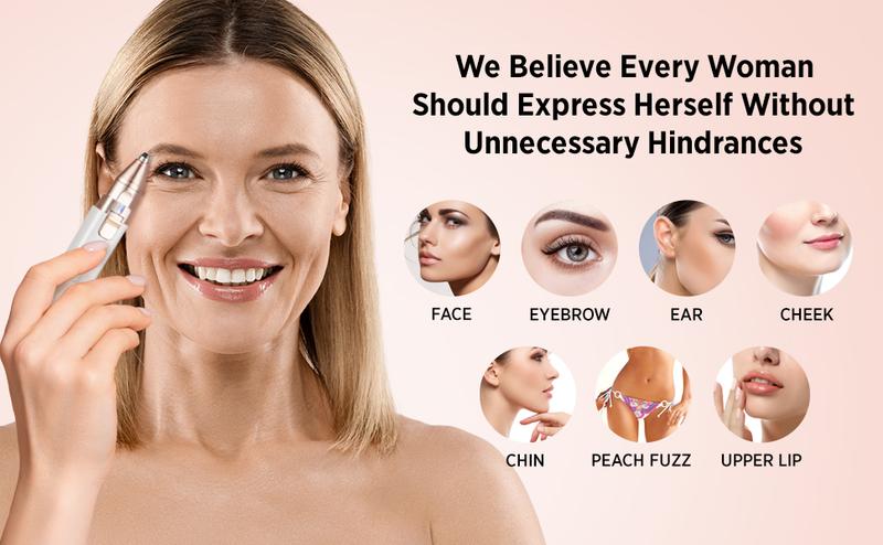 Facial & Eyebrow 2 in 1 Rechargeable Hair Remover for Women ,For Face Eyebrows Peach Fuzz Lips Trimmer with Light,Painless Electric Hair Removal