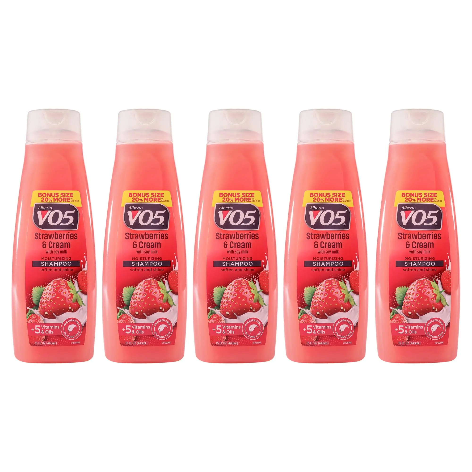 Alberto VO5 Moisturizing Strawberry Cream Haircare Shampoo - Unisex, Moisture Boost Formula, 15 oz, Pack of 5