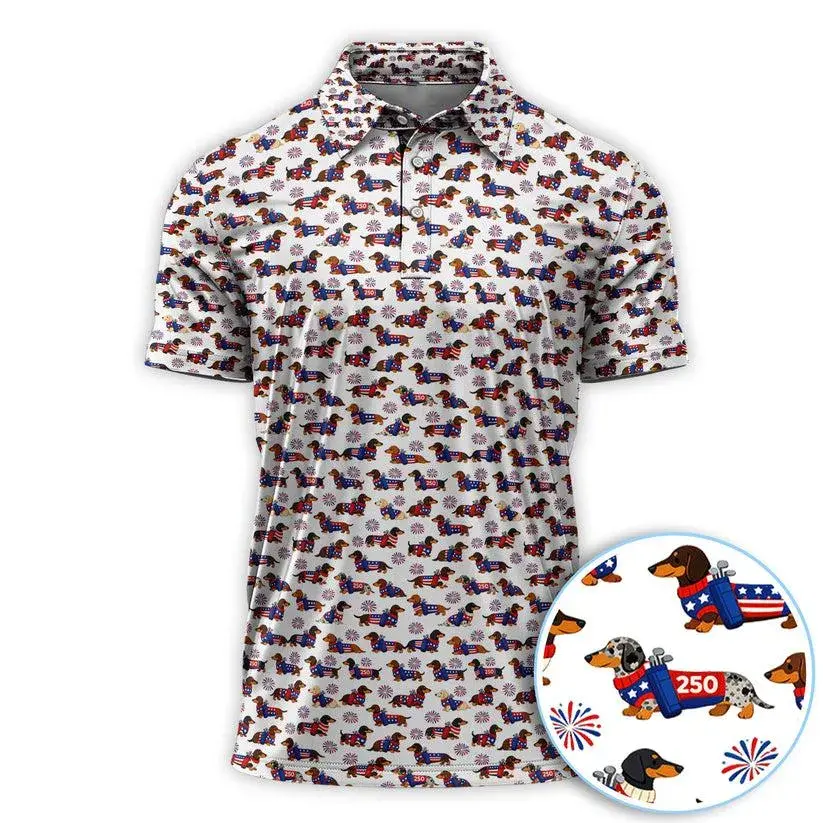 America 250 Dachshund Golf Polo Shirt with Funny Patriotic Wiener Dog Summer Golf Style