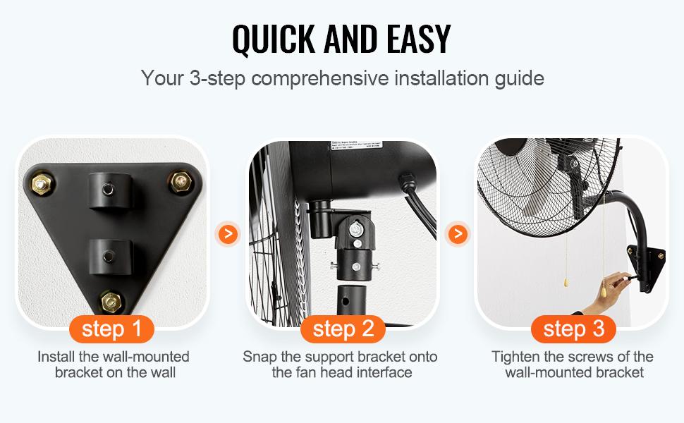 VEVOR Oscillating Wall Mount Fan,  20 Inch, 3-speed High Velocity Max. 4650 CFM Industrial Wall Fan, Commercial or Residential for Warehouse, Greenhouse, Workshop, Patio, Basement, Black