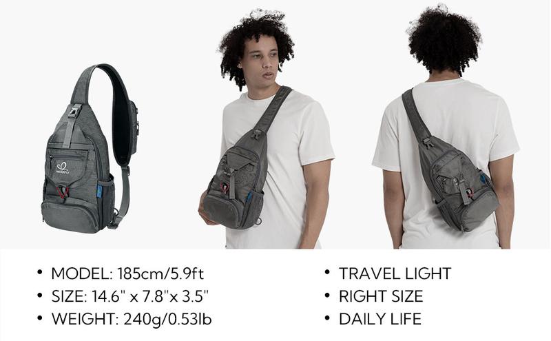 WATERFLY Packable Small Crossbody Sling Backpack with Side Pouch for Hiking Traveling Ideal Daypack for Shoulder Chest Carrying