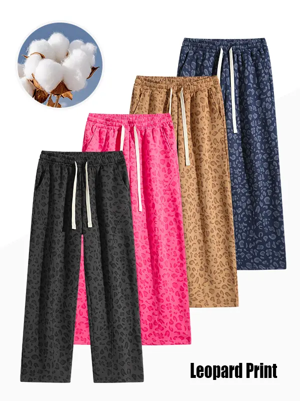 Men's loose wide leg sports pants are breathable and skin friendly, suitable for daily leisure activities. Leopard print pants Lightweight Pants Casual Comfy Baggy
