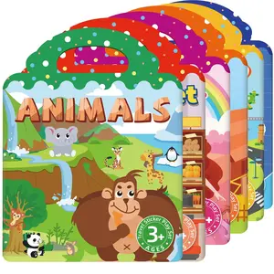 6 Pack Reusable Jelly Sticker Books for Toddlers 3+ Years, Airplane Toys,Farm Vehicles Animals Princess My Body Supermarket Theme,Puffy Activity Books for Travel, Educational Quiet Toys for Airplane & Car,Gift for 3+ Year Old Girls & Boys