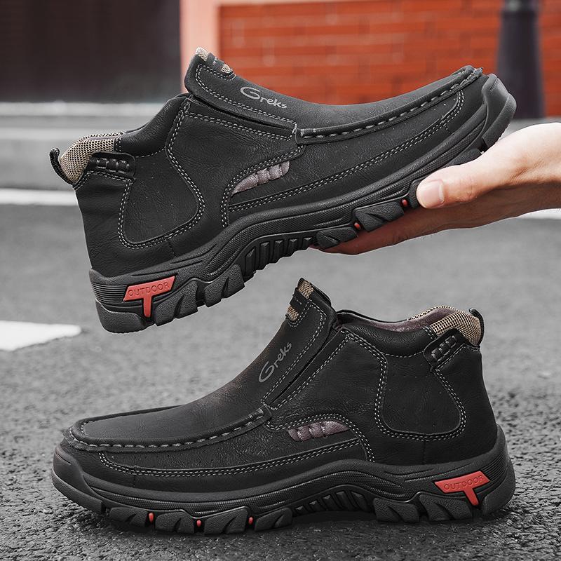 GREKS Men's Slip-On Boots with Flexible Rubber Sole Comfortable for Fall Casual Everyday Various Occasion Black Dark-Brown FallFreshness