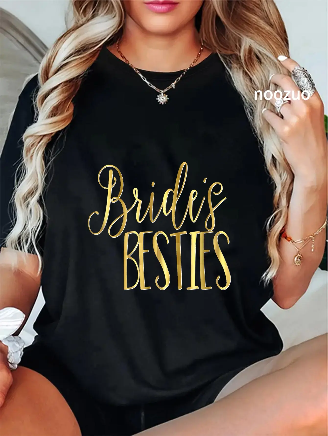 Women's 100% Cotton Vintage Graphic Top - Bridesmaid, Bachelorette, Gold Bestie Shirt for Everyday Wear, Tops