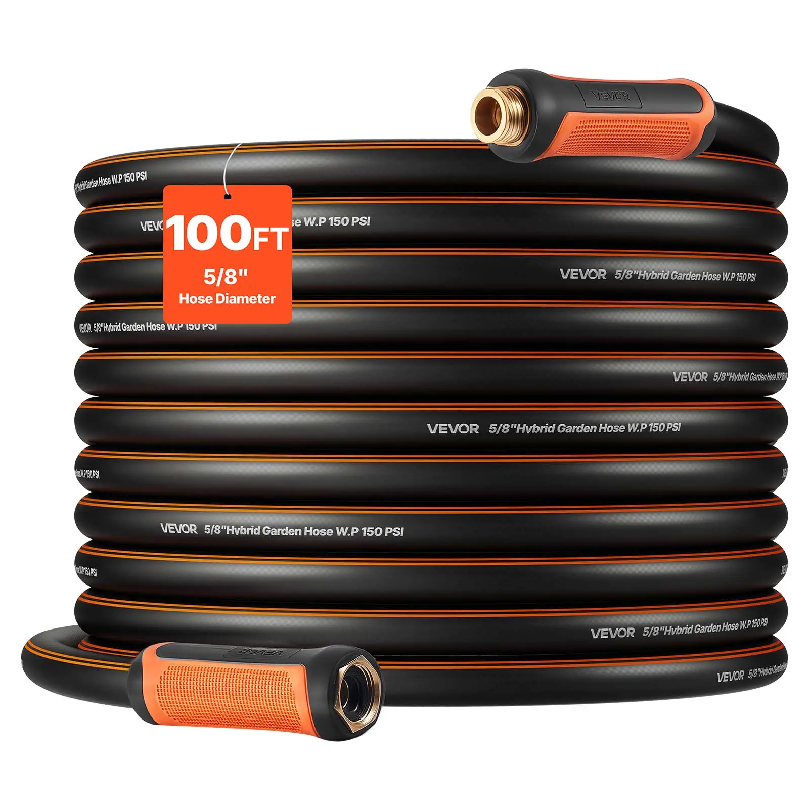 【SummerFinds】VEVOR Garden Hose, Heavy Duty 4-Layer Rubber Water Hose, 150PSI Working & 600PSI Burst, Flexible & Non-kink Outdoor Waterhose with 3/4" Fitting, Lightweight Hoses for Gardening Cleaning