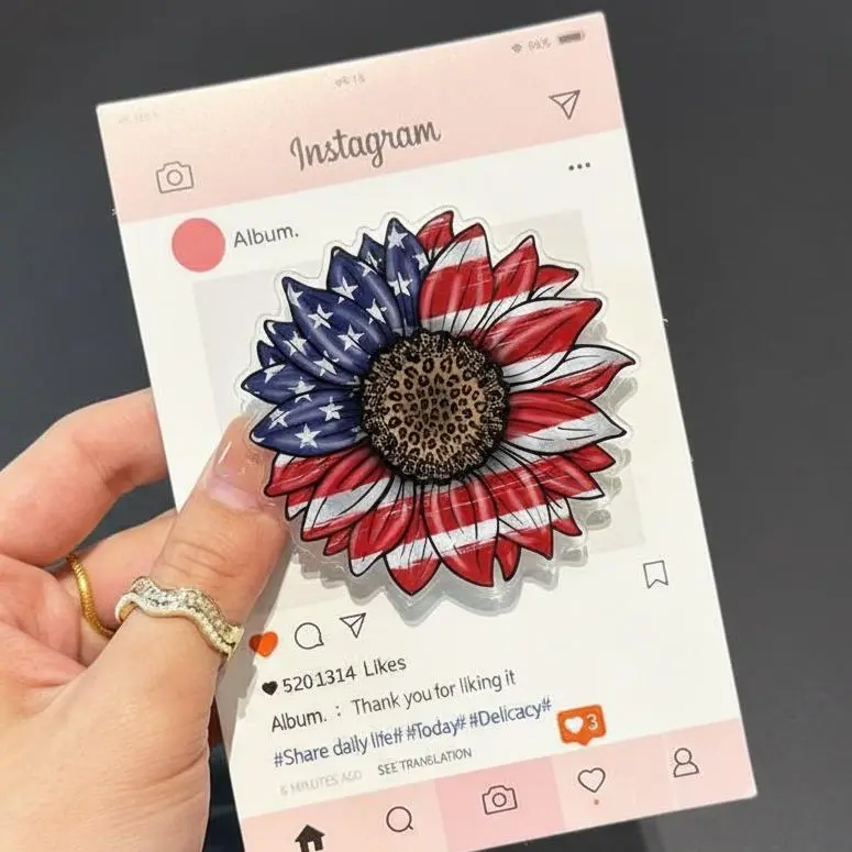 Patriotic Sunflower MagSafe Phone Grip – American Flag Magnetic Pop Socket & Kickstand – 4th of July Gift