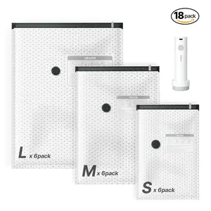 VEVOR Vacuum Storage Bags, 18 Pack Space Saver Vacuum Seal Bags for Clothing, with Pump and Charging Cable, Double Zipper Seal, Thickened PA and PE, Compression for Clothes Storage, Travel Luggage