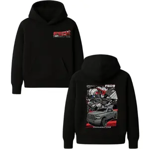 FSD 9 Diesel Performance Hoodie – Black Automotive Graphic Pullover Featuring Detailed Engine Bay & Custom Pickup Design, Streetwear Hoodie for Truck & Diesel Fans