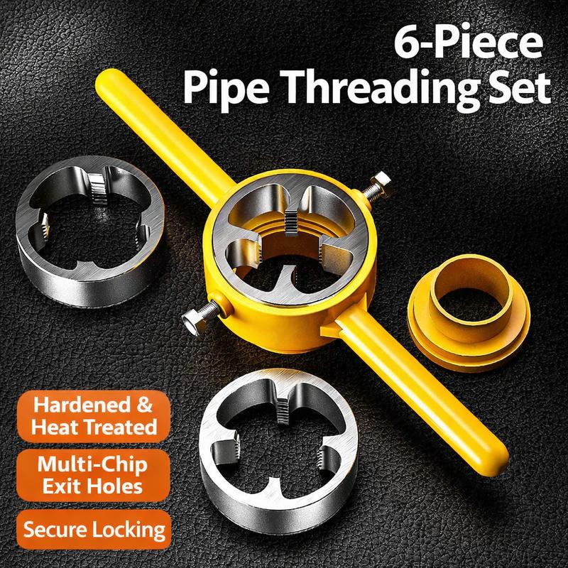 Thread Maker Tool, Pipe Threader Plumbing Tool Kit, Reusable Round PVC Pipe Threader Set with 1/2",3/4",1" Dies, Plastic Pipe Tap Die Set,Plumbing Manual Hand Wrench for PVC Threading