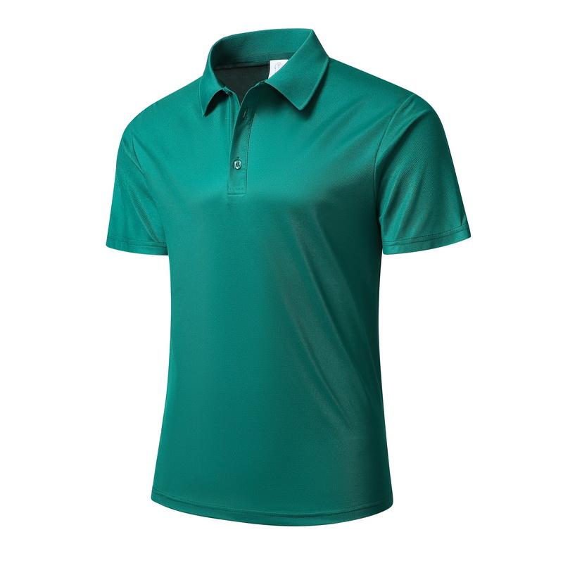 Men's Solid Color Turn-down Collar Polo Shirt Short Sleeve Business Casual Simple Slim Fit Breathable T-shirt Office Menswear