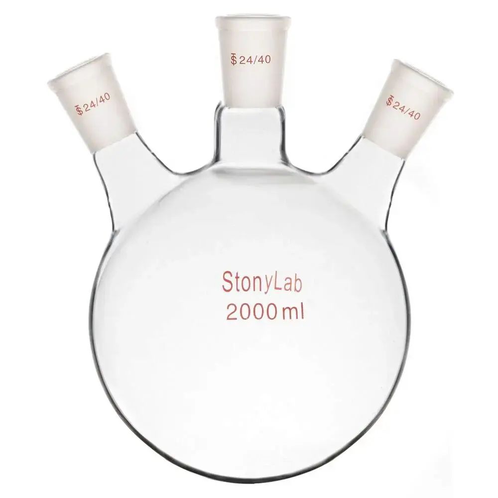 STONYLAB Glass 3-Neck Round Bottom Flask - 24/40 Joints, 50-5000 ml Capacity, Kitchenware Drinkware Hip Flask Containers Accessory, Storage
