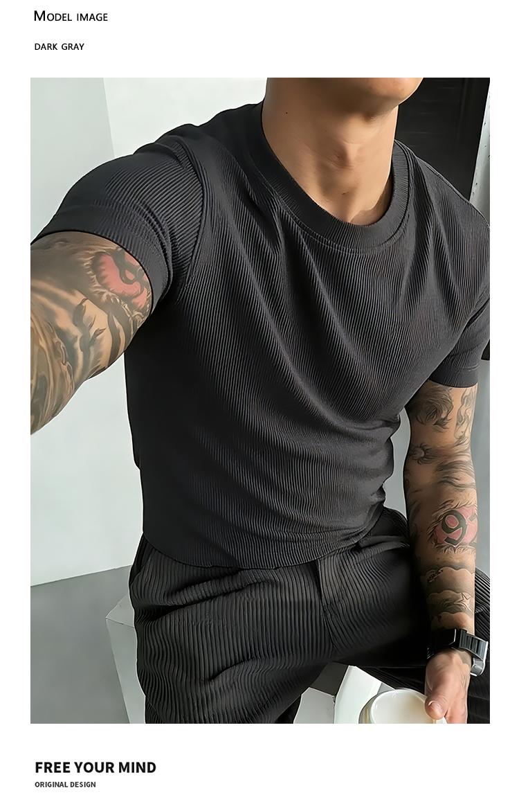 Men's Corduroy Solid Color Loose Fitting Round Neck Short Sleeve T-Shirt,unisex Casual Basics,Fashionable Versatile Streetwear,Minimalist Youth Street Style,Suitable For Daily Wear,Outdoor,For summer Menswear