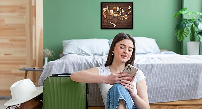 【Spring Glow Up] Map Puzzle,  Wooden USA Travel Map Puzzle, Anniversary Gift,Geography puzzle for kids, or Couples and FamiliPerfect Fes Gift, Record Your Journeys, Memory Maker, Home Decor, Travel tracker wall art, Analogue Bag,Unique gifts for travelers